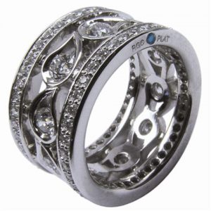 10 year anniversary ring with 10 round brilliant accented diamonds with white filigree band