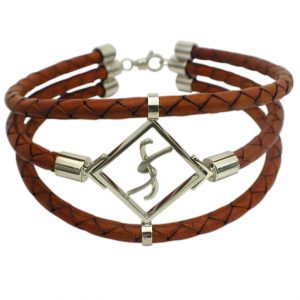 custom jewelry - 18kt white gold logo leather bracelet