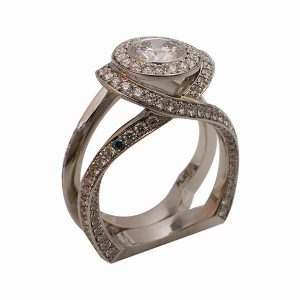 platinum round brilliant diamond halo bypass design engagement ring