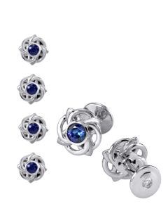 platinum round Ceylon sapphire and diamond cufflinks tuxedo stud set - Celtic knot design