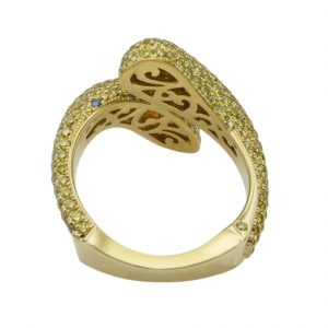 18 kt yellow gold bypass ring gallery pave yellow diamonds