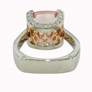 fancy morganite and diamond ring platinum in 18kt rose gold u-shape setting
