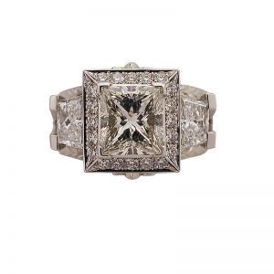 princess cut diamond halo trapazoid platinum engagement ring