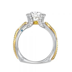 platinum with 18kt yellow gold round brilliant diamond half-bezel engagement ring with yellow diamond